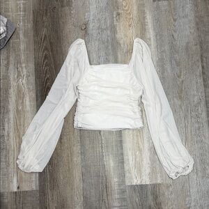 Women’s White Ruched Square-Neck Long Sleeve Top